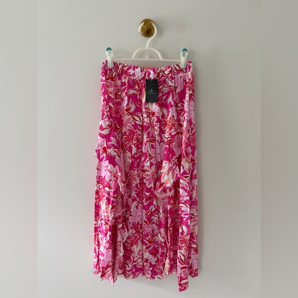 Deep Self Dresses & Skirts - Floral Pink & White Maxi Skirt with Elastic Waist
